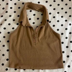 Ribbed halter collared top
